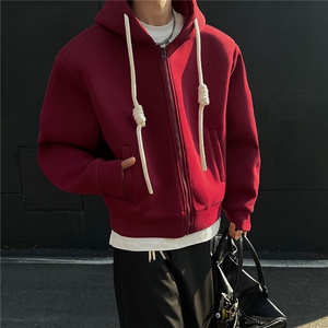 重磅500克手工编绳纯色连帽开衫卫衣cleanfin外套男 H1053特P80图片