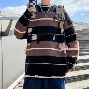 男士条纹休闲圆领保暖毛衣港风潮流青少年上衣MY0156-P40图片