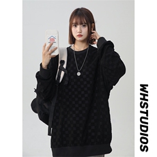 S5020/特P32春装新款棋盘格套头卫衣男潮宽松百搭长袖T恤外套，女装卫衣/绒衫，电商A141