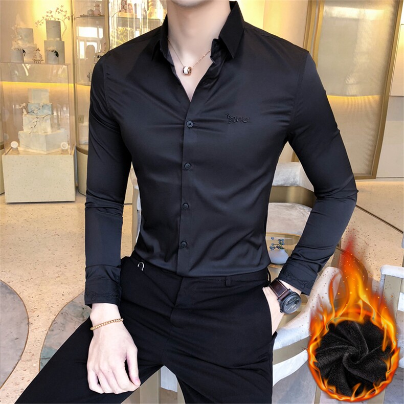 冬英伦风纯色加绒衬衫修身网红加厚保暖上衣102A,男装衬衫,星座419（原A233）