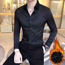 冬英伦风纯色加绒衬衫修身网红加厚保暖上衣102A，男装衬衫，星座419（原A233）