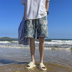 夏季新款提花冰丝短裤速干薄款宽松休闲运动沙滩五分裤，男装牛仔裤，星座410-7