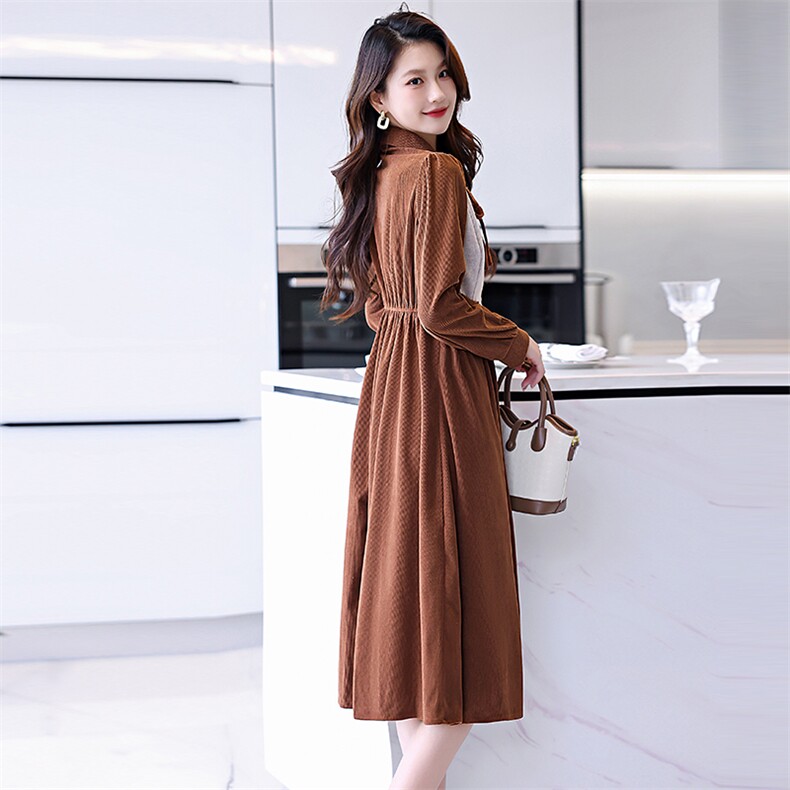现货2024年秋季新款时尚潮流韩派拼接马甲女修身显瘦假两件连衣裙,女装套装/套裙,艾贝斯