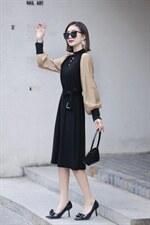 拼色连衣裙，女装连衣裙，FEIZI 飞子