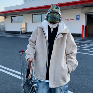 冬季加棉加厚阿尔巴卡呢子带帽宽松中性港风男女外套M897-P138图片