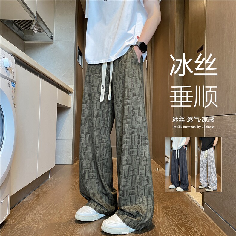 抖音品质宽松透气冰丝裤潮流格子冰丝长裤B315-K25682-特p30-控58,男装休闲裤,电商B315