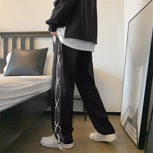 新款时尚潮男百搭宽松侧边抽绳休闲裤图片