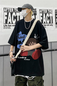 春夏重磅纯棉卡通印花短袖T恤大码M~5XL XZ604-DT207-P35控48图片