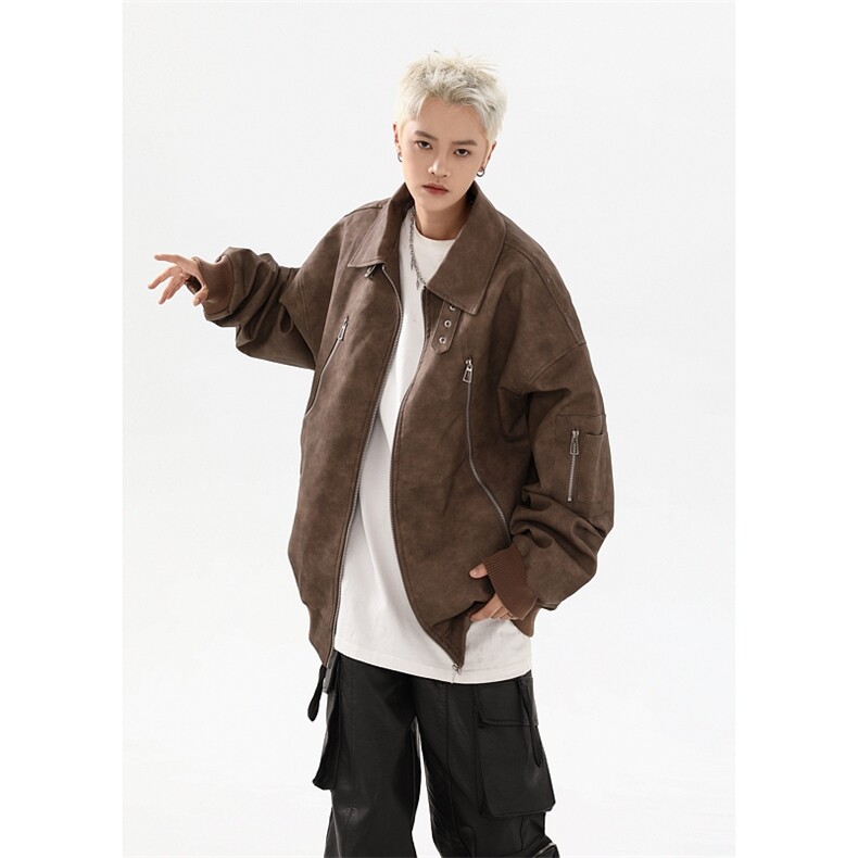 港风大码日系复古纯色麂皮绒翻领夹克男XZ213-JK9906-P118控138,男装夹克,星座213