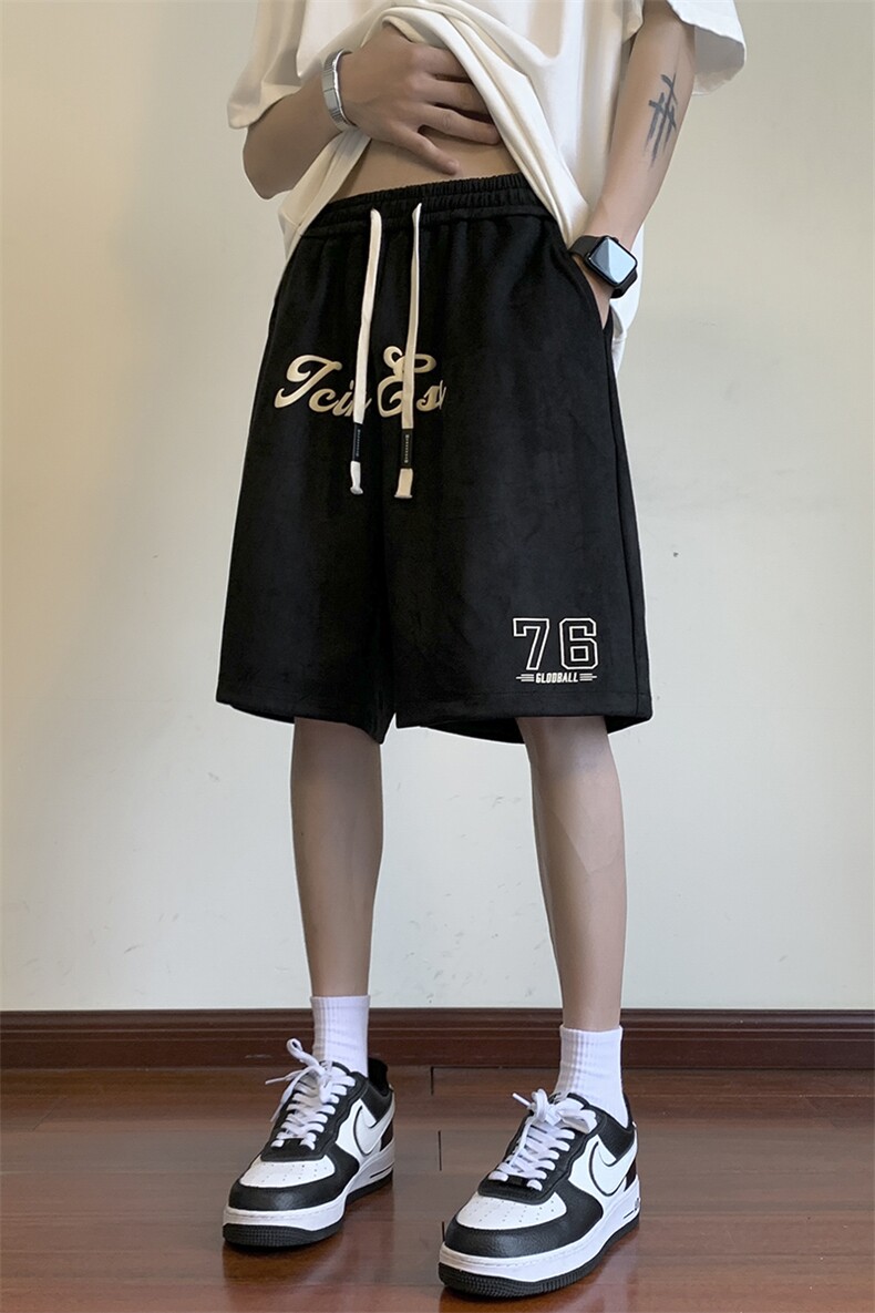 抖音直播品质宽松麂皮绒五分裤男短裤X416b-1-DK369-P45限58,男装牛仔裤,星座416B-1