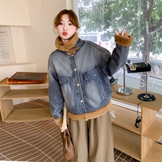 加绒短外套女冬季复古设计感厚棉服高级感羊羔毛上衣6100P190K278，女装短外套，维壹