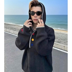 灰色美式复古刺绣连帽毛衣男款潮牌慵懒高级感打底针织衫情侣外套，男装T恤，星座813-2