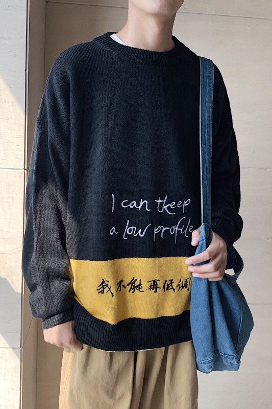 秋冬季港风外穿针织衫羊毛衫男圆领绣花毛衣内搭线衣M26,男装针织衫/毛衣,电商D202