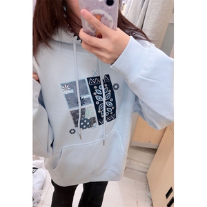 DD70P50JRP55【纯棉华棉复合】高级刺绣蓝色连帽卫衣女图片
