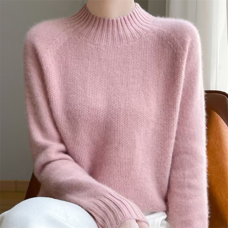 秋冬100%纯羊毛衫女一线成衣半高领提花加厚毛衣宽松羊绒打底上衣，女装针织衫/毛衣，萱芳婷羊绒