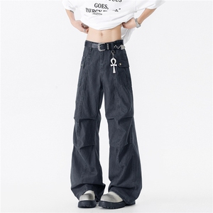 潮牌美式褶皱直筒休闲裤男复古街头宽松百搭阔腿长裤XK71-P60图片