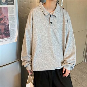 卫衣男春秋季2021新款潮牌ins港风POLO领上衣休闲宽松 W1459-P28图片