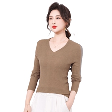 杨子纱100%超细羊毛鱼骨纹V?领套衫，女装针织衫/毛衣，优麦羊绒（原洪叶羊绒）