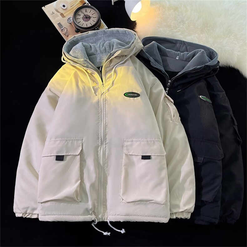 假两件加厚连帽棉衣男秋冬季潮牌宽松机能工装棉服外套MY938-P99,男装棉衣,星座1008-1