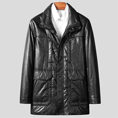 W5337海宁皮衣男头层牛皮白鸭绒羽绒服短款翻领皮夹克冬P780，男装皮衣，电商B360