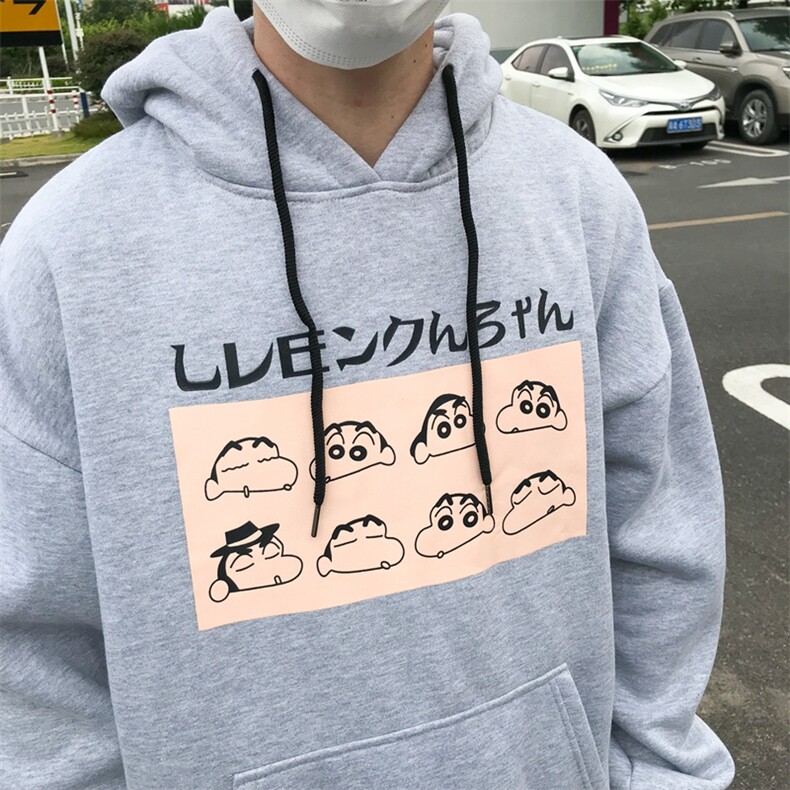 港风冬装加绒趣味小新印花情侣宽松卫衣外套男潮A181,男装卫衣,星座910A