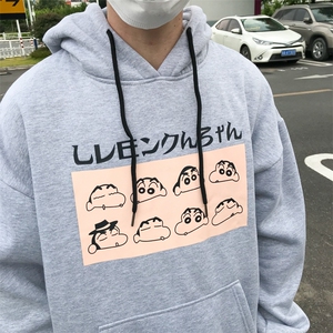 港风冬装加绒趣味小新印花情侣宽松卫衣外套男潮A181图片