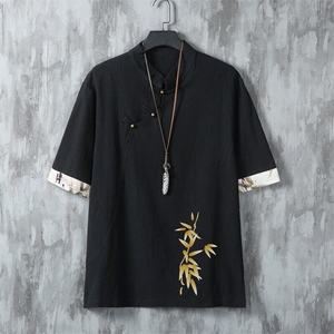 男士衬衫五分袖衬衣中袖印花立领唐装风XZ1512-241627-P35