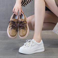 厚底真皮小白鞋女2024春秋季新款运动休闲板鞋懒人鞋复古女鞋潮鞋，女鞋休闲鞋，电商A223