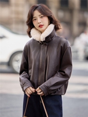 【冬季新款】大量现货时尚休闲可脱卸毛领加绒加厚皮棉外套，女装皮衣，缘衣格