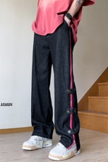B221美式ins高街暗黑小众毛边破洞直筒牛仔裤LK23112-P75控98，男装牛仔裤，电商B221