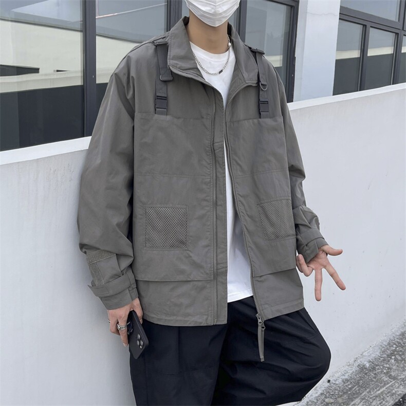高品质秋款男夹克衫工装织带网兜口袋铁环休闲夹克外套K3126P75,男装夹克,星座1013-1