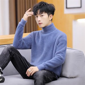 Y8168冬季仿貂毛毛衣男士貂绒新款韩版潮流打底针织衫图片
