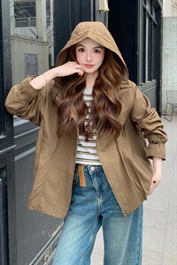 2026年春季连帽休闲宽松时尚百搭外套，女装短外套，文熹诺