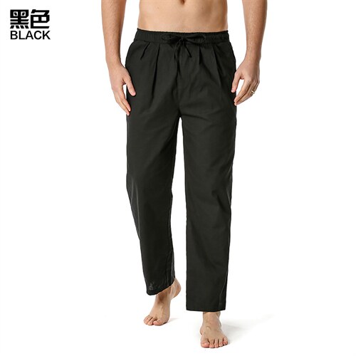 男式亚麻棉宽松休闲轻质弹性腰裤瑜伽裤家居裤 CK12P40图片