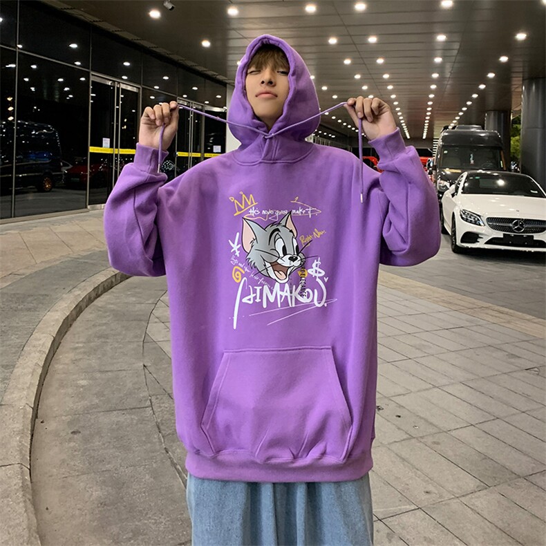 WY08-P48秋冬汤姆猫印花卫衣男连帽休闲宽松大码套头外套,男装卫衣,电商B369（原A024）