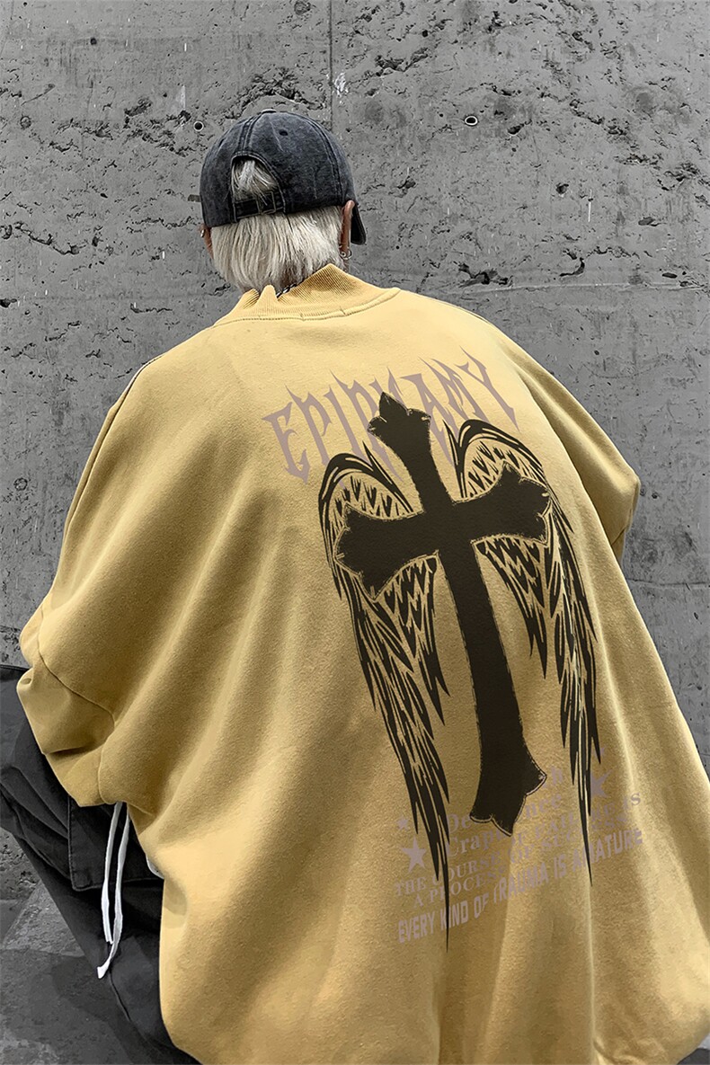 水洗做旧加绒加厚卫衣男2026冬高领十字架打底衫XZ514-2-X55-P78,男装T恤,星座514-2(原B239)
