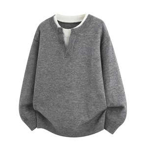 M2510-特P58假两件毛衣男士休闲翻领针织衫外套秋冬套头打底衫图片