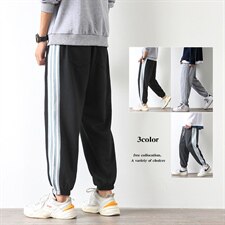 2021秋季新大码男港风白墙日系运动条纹垂感卫裤休闲裤K2069-P40，男装休闲裤，电商A001