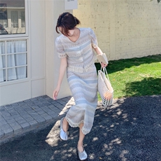 法式时尚套装蕾丝连衣裙女夏2025新款小香风上衣半身裙两件套潮，女装套装/套裙，2C098