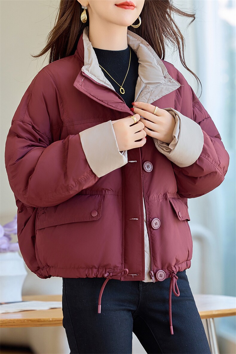 撞色立领短款羽绒服女2024冬季新款小个子休闲超好看白鸭绒面包服,女装羽绒服,余墨