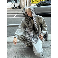 假两件拼接格纹撞色慵懒披肩连帽外套高级感拉链卫衣WY181，男装卫衣，星座1116A（原606A-3）