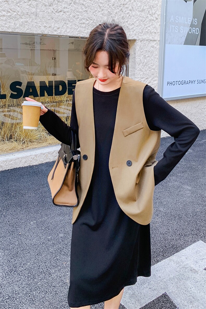 西装马甲连衣裙套装女2025新款春秋复古减龄气质设计感宽松两件套,女装套装/套裙,2C316