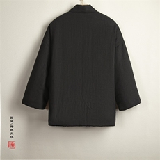 秋冬新款风男装棉麻男士改良汉服新中式棉衣外套H80P145，男装棉衣，钱塘802