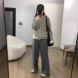2025年秋季新款百搭女士斑马条纹连帽衫图片