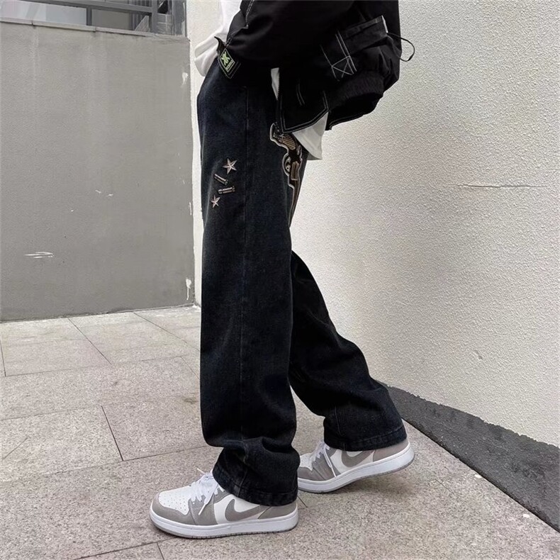 刺绣牛仔裤男宽松直筒裤K8071P44,男装牛仔裤,星座1116-2
