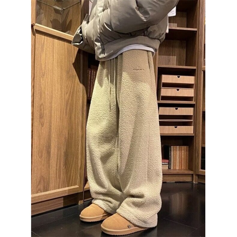 摇粒绒裤子男冬季宽松加绒加厚保暖棉裤直筒休闲长裤 KX1552图片