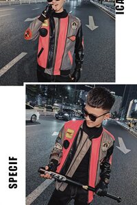 痞帅机车社会小伙夹克韩版潮流彩条拼接水洗皮衣 D1116-P125控155图片
