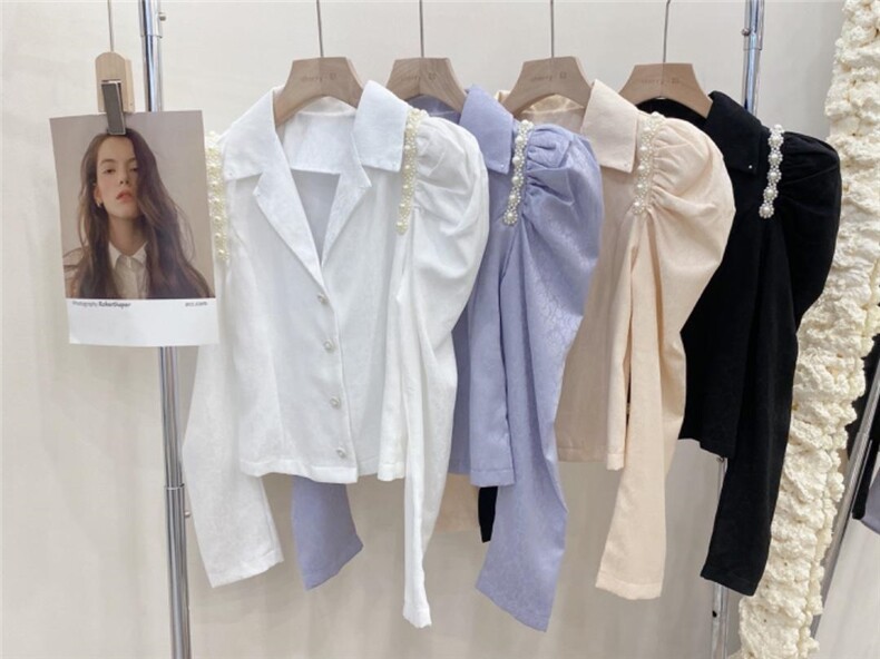 现货印花缎料翻领重工钉珠衬衣四色齐，其它，CHERRY·印