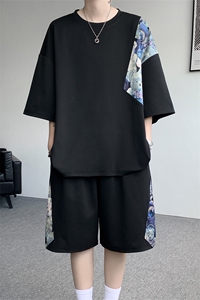 TZ792-特批50  控98 夏季冰丝潮流大码小熊撞色短袖短裤套装男图片