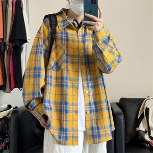 特批P30无差价秋季美式格子衬衫男士青少年贴标时尚衬衣外套C2501